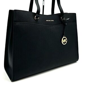 Michael Kors Large MF Pocket Shoulder Tote Bag Black/Gold